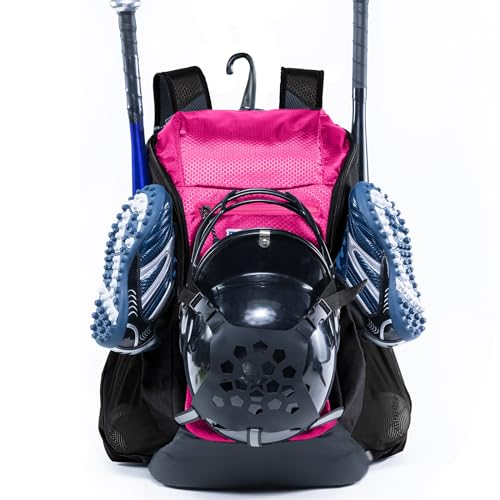 | Baseball Bag Softball Bat Bag, Double-layer Baseball Backpack Adult with Gear Klip To Hold Baseball Glove, Baseball Essential Gear, Youth Baseball Bag for Boys, Girls, Baseball Accessories - color: Pink