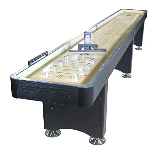 Playcraft Woodbridge Shuffleboard Table with Storage Cabinet - Shuffle Board Game Table Set with Matching Abacus, 8 Pucks, Brush & Wax (Made in USA) - Pro Style Climate Adjusters - color: Black, size: 14 Feet - 1 Piece