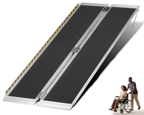 6FT Aluminum Folding Wheelchair Ramp, 28in Wide | Portable Non-Skid Handicap Threshold Wheel Chair Ramp for Home Steps, Stairs, Entry, Threshold, Doorways, 600LBS Capacity - size: 6FT-bi-fold-black