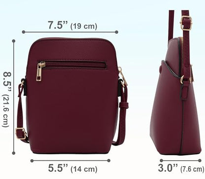 Solene Small Crossbody Bag with Gold Hardware, Mini Shoulder Purse with Adjustable Strap - color: Wine