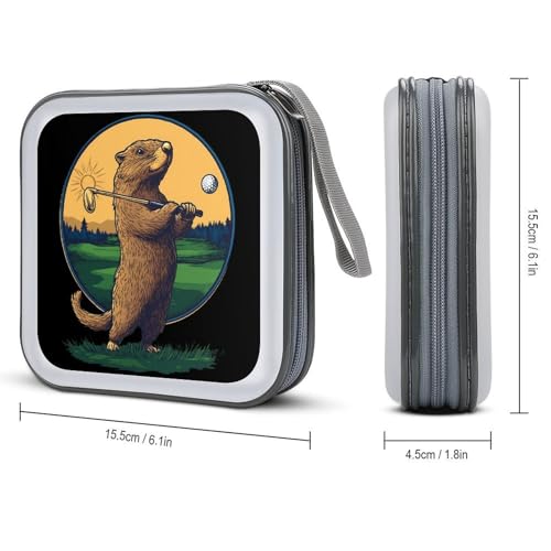 Groundhogs Golf Lover CD Case DVD Storage Holder Binder 40 Capacity | protective,hard case,protable loop,travel car use,zippered closure