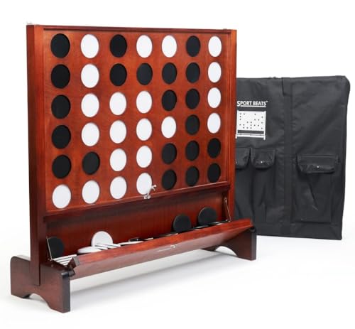 Giant Wooden 4 in A Row Game for Indoor or Outdoor Games | Foldable Tray, 2 Styles of Play: Wall Mounted or Set-up on Ground, Carrying Case, Detachable Legs, Premium Varnished Pine - style: Classic