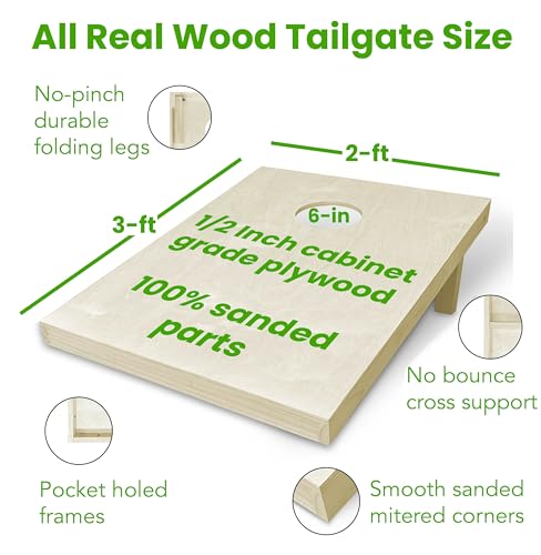 Customized Solid Wood Tailgate Cornhole Set 3 Feet x 2 Feet Includes Set of 8 Bags and Carrying Case with Optional Scorekeeper and Lamination