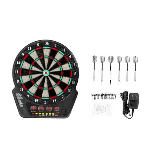Electronic Dart Board, Soft Tip Dartboard Set 27 Games 243 Variants with Colorful LED for Adults, Digital Electric Dart Boards with 6 Darts, 24 Tips & Power Adapter