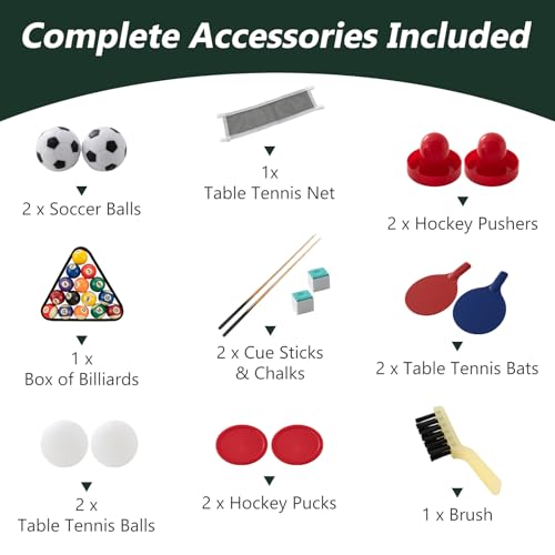 Goplus 4 in 1 Multi Game Table, Combination Game Table Set with Pool Billiards, Air Hockey, Foosball, Table Tennis, Stackable Combo Tabletops for Home, Play Room, Party Family Night - color: Brown