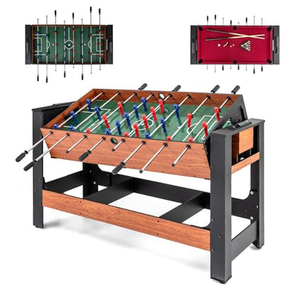 Goplus 2-in-1 Swivel Game Table, 54'' Full Size Foosball & Pool Combo Table for Adults, Indoor Outdoor Combination Arcade Table for Home Game Room Party