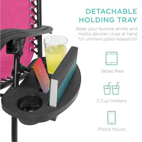 Best Choice Products Set of 2 Adjustable Steel Mesh Zero Gravity Lounge Chair Recliners w/Pillows and Cup Holder Trays - Hot Pink/Black - color: Hot Pink, size: Standard