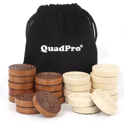 Wooden Checkers Pieces Only, 24 Wood Checkers Pieces with Storage Bag, Premium Wood Pieces for Backgammon, Ideal for Replacement or Spare Pieces (1.26”Diameter -Brown&Burlywood)