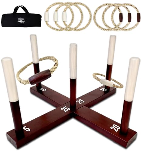 Swooc Games - Rustic Ring Toss Game (All Weather) - Easy Setup & Extra Games Included - Ring Toss Game for Adults - Outdoor Activities for Adults - Yard Toys for Kids - Backyard Fun - Outdoor Party - size: Standard