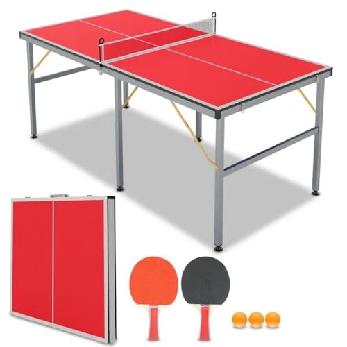 Fold-in-Half Ping Pong Table Adjustable Height Portable Table with Handle Lightweight Indoor Outdoor Multi-Purpose Utility Table