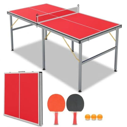 Fold-in-Half Ping Pong Table Adjustable Height Portable Table with Handle Lightweight Indoor Outdoor Multi-Purpose Utility Table