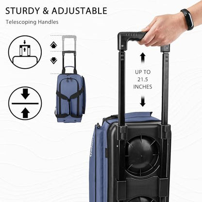 Goloni Double Roller 2 Ball Bowling Bag with Separate Shoe Compartment,2 Ball Bowling Bag with Wheels,Retractable Handle Extends to 40" - color: Blue