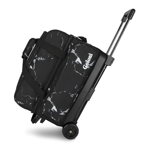 Goloni Double Roller 2 Ball Bowling Bag with Separate Shoe Compartment,2 Ball Bowling Bag with Wheels,Retractable Handle Extends to 40" - color: Marble