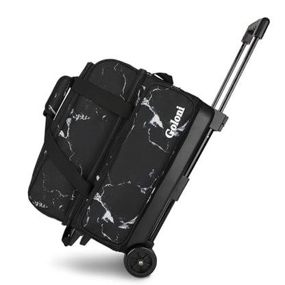 Goloni Double Roller 2 Ball Bowling Bag with Separate Shoe Compartment,2 Ball Bowling Bag with Wheels,Retractable Handle Extends to 40" - color: Marble