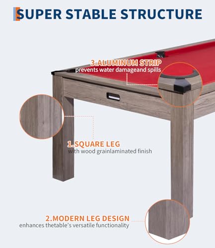 7 Foot Pool Table, Engineered Wood, 84" Billiard Tables with Black Felt for Game Room Home Office, - color: Red