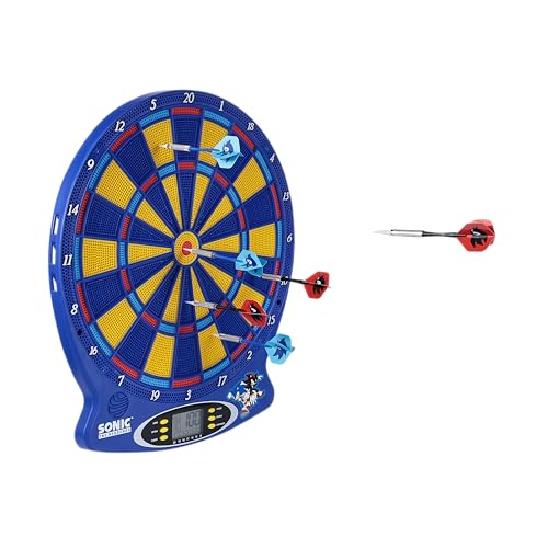 Sonic The Hedgehog Electronic Dartboard Set with Digital Scoring, Multiple Game Modes, LED Display, Soft Tip Darts Included, Indoor Family Game for Adults & Kids
