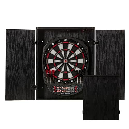 Accudart NOVA Electronic Dartboard with Cabinet – 35 Games, 580 Variations, Dual LED Scoring, Auto LED Cabinet Lighting, Virtual Opponent, AC/Battery Power – Includes Soft Tip Darts