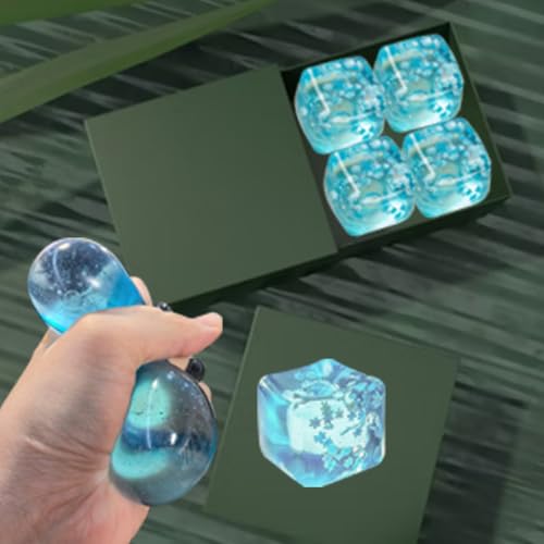 Ice Cube Squishy Toy, Stress Cube - Ice Cubes Stress Balls with Snowflakes Inside, Slow Rising Cube Stress Balls for Adults Kids, Nice Cubes Squishy for Party Favors (4PCS) - style: 4PCS
