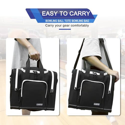 LARIPOP Bowling Ball Bag, Single Bowling Tote with Padded Ball Holder, Ventilated Shoe Pocket & Adjustable Shoulder Strap for Adult Bowlers Men Women - color: Black+White