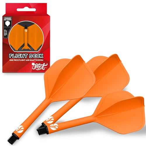 Shot! Darts Flight Deck One Piece Dart Flight and Shaft System, Reduced Deflections, Standard Shaped Flight (350 Micron) Available in Set of 3 - color: Orange, size: Medium