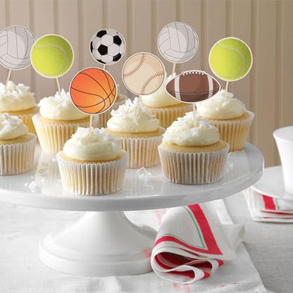 36Pcs Sports Cupcake Toppers Basketball Cupcake Toothpicks Soccer Ball Football Baseball Volleyball Rugby Cake Decorations for Sports Ball Game Theme Baby Shower Birthday Party Decoration Supplies - style: Sports Ball