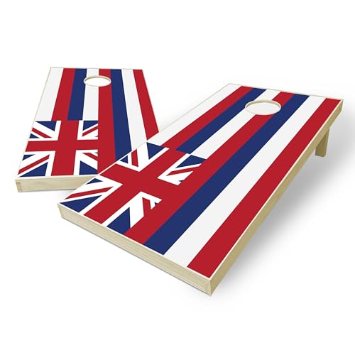 State Flag Solid Wood Regulation Cornhole Set 4 Feet x 2 Feet Includes Set of 8 Bags and Carrying Case with Optional LED Lights and Lamination - style: Hawaii