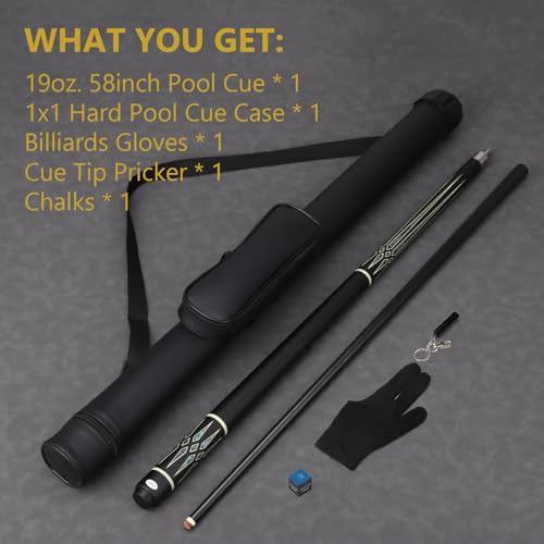 Professional Pool Cue Stick with Case, Pool Cue Stick 2-Piece Glass Fiber Billiards Cue Stick Low Deflection Pool Stick for Adults Players, 58" 19oz - size: 11.5mm Tip