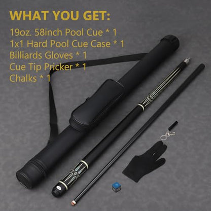 Professional Pool Cue Stick with Case, Pool Cue Stick 2-Piece Glass Fiber Billiards Cue Stick Low Deflection Pool Stick for Adults Players, 58" 19oz - size: 11.5mm Tip