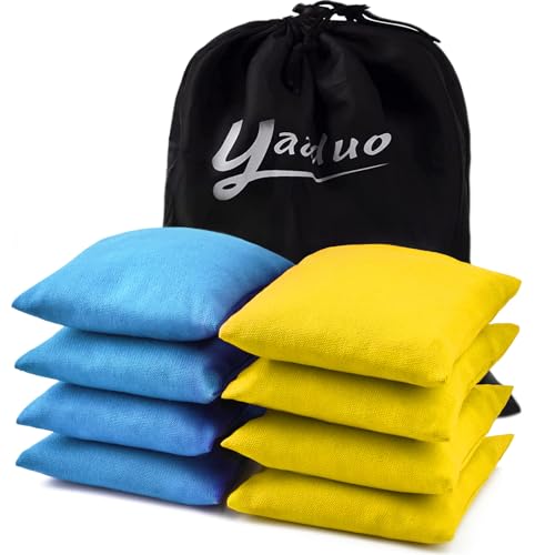 Set of 8 Regulation Cornhole Bags Double Sided, Weather Resistant Bean Bags for Cornhole Toss Game, Corn Hole Beans Bags with Tote Bag - color: Blue/Gold