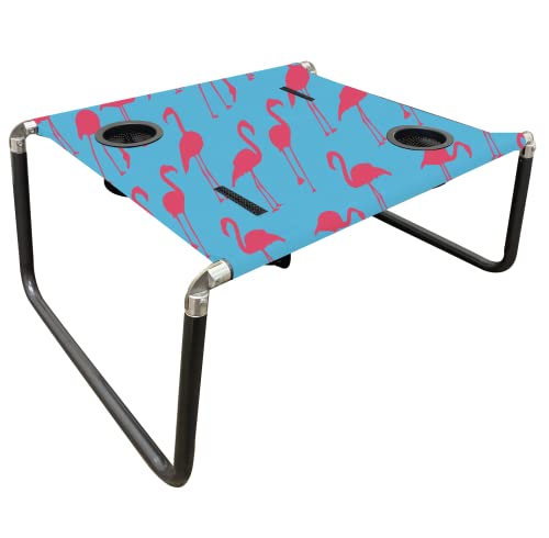 Neso Beach Table - Lightweight, Portable and Foldable Table for Beach, Camping and Outdoor Adventures - Stable Surface - with Cup Holder for Drinks and Phone Pockets - Flamingos - color: Flamingos