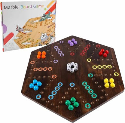 Wahoo Marble Board Game-Extra Large 23.6 Inches Game Board for 4 and 6 Players, Classic Family Fun with 30 Marbles, 6 Dice, Storage Bag & Gift Box, Bright Colors. (Extra Large, Flame) - color: Extra Large, Flame
