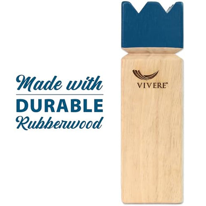 Vivere Kubb Yard Game Set Tournament Quality, Viking Chess Outdoor Clash Toss Yard Game with Carrying Case - Premium Rubber Wood with Corner Stakes