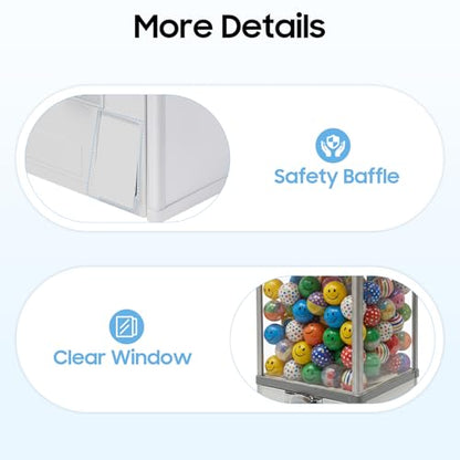 Gumball Machine for Kids, 25-Cent Vending Machines, PS Bouncy Balls Dispenser, 1.77-1.97in Huge Load Capacity Coin Operated Gumball Bank, Hold 200 Capsule Toys for Retail/Game Store (White) - color: White