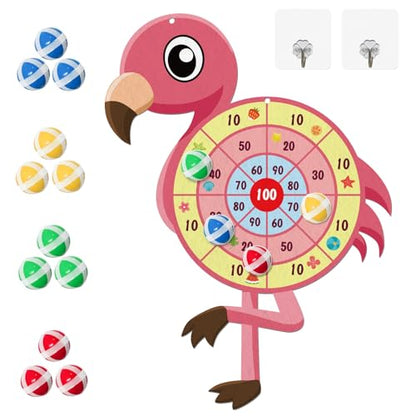 29" Large Flamingo Dart Board,Hawaii Dart Board Set Hello Summer Dart Shooting Fun Party Play Game Toys Tropical Party Supplies with 12 Stick Balls, Hook