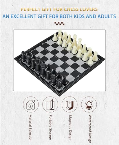 Chess Sets Magnetic Board Games - 5.1 Inches Travel Small Mini Pocket Chess Set for Teenager & Adults, Folding Portable Chess Gifts Classic 2-Player Strategy Family Game for Beginner and Professional - color: Black&white, style: Mini / 5.1Inch