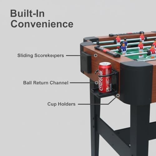 48'' Soccer Table, Large Size Foosball Game Table for Adult, Football Table with Cup Hloders & Sturdy Leg for Game Rooms & Parties, Classic Brown - size: 48''-Soccer Table Brown