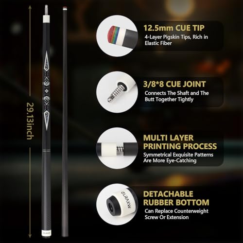 Carbon Fiber Pool Cue Stick, Low Deflection Pool Stick for Adults Professional Billiard Cue Stick, Full Carbon Pro Taper Shaft with Carbon Fiber Wrapped Butt, 12.5mm Tip 19oz, 58"