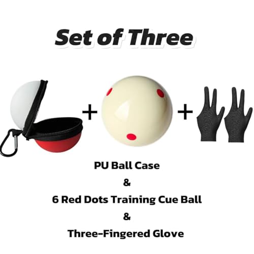 6 Dots Cue Ball With Case,Training Billiard Ball,2-1/4" Practice Training Artifact,Pool Cue Ball with Six Dots,Three Finger Gloves and Billiard Ball Bag - color: 6 Red Dots Ball