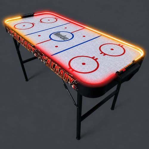 PartyLife 54" Portable Air Hockey Table w/Folding Steel Legs & Optional LED Lights - NEW & Improved - Powerful Motor, Smooth Surface, Very Sturdy - City Team Edition - color: Calgary, style: w/ LED Lights