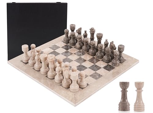 Marble Chess Set 15 Inch Verona and Oceanic Handmade Board Game with Storage Box, Classic Travel Chess Set for Adults with Pieces & 2 Extra Queens, Elegant Gift & Home Décor - color: Verona & Oceanic