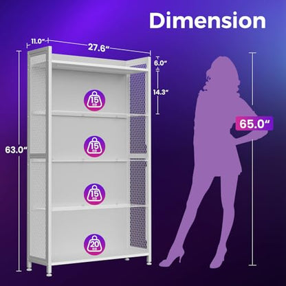 AODK Display Case with LED Lights, Display Cabinet with Glass Storage Shelves, 4-Tier Curio Cabinet for Collectibles with Open Shelf, White Book Shelf - color: White