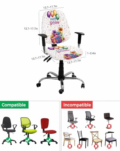 Savannan Office Chair Cover, Happy Birthday Celebration Party Protective Stretch Elastic Universal Cover for Desk Task Chair,Computer Rotating Chair 1 Pcs Colorful Present Balloon