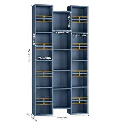 FOTOSOK 71'' Tall Bookshelf with 21 Cubes, 8 Tier Triple Wide Bookshelf with 8 Adjustable Shelves, 35" Large Bookcase DVD/CD Media Tower Storage, Freestanding Display Shelf Cabinet, Blue - color: Blue