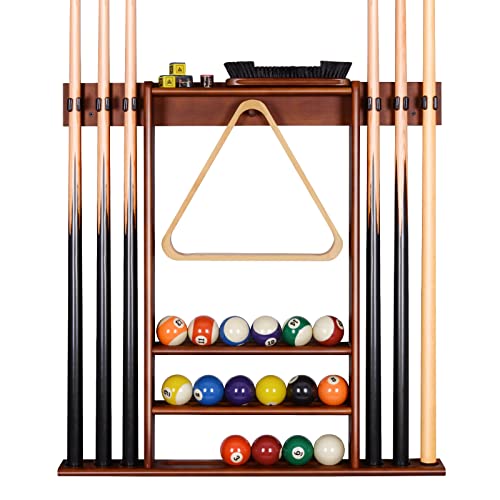 XCSOURCE Pool Cue Rack Only, Pool Stick Holder Wall Mount, 6 Pool Billiard Stick + Ball Set Pool Cue Holder, Pool Table Accessories for Billiard Room Man cave - color: Cherry, 6 Pool