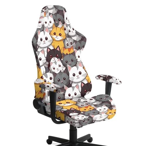 Cartoon Cat Print Gaming Chair Covers Slipcovers Cat Scratch Proof Office Chair Seat Cover Stretch Removable Washable Furniture Protector for Home Offices/Study Rooms - color: Cartoon Cat