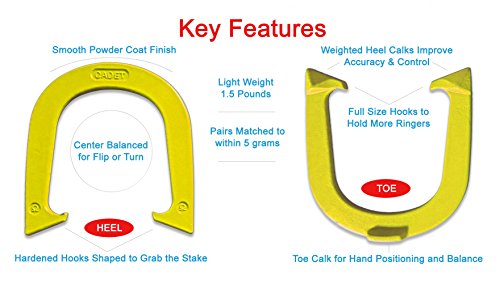 Light Weight Cadet Pitching Horseshoes - NHPA Sanctioned for Tournament Play - Drop Forged Steel - One Pair (2 Shoes) - color: Yellow