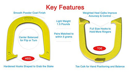 Light Weight Cadet Pitching Horseshoes - NHPA Sanctioned for Tournament Play - Drop Forged Steel - One Pair (2 Shoes) - color: Yellow
