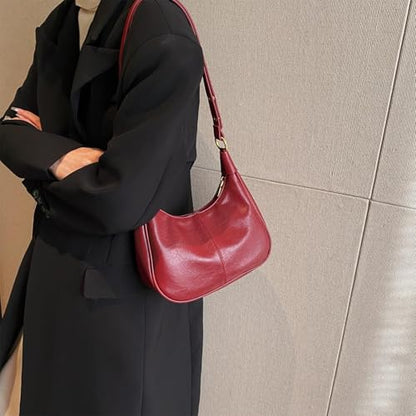 Shoulder Bags for Women Small Hobo Bags Crescent Shaped Cute Retro Tote Handbag Mini Clutch Purse with Zipper Closure - color: Red Vegan Leather