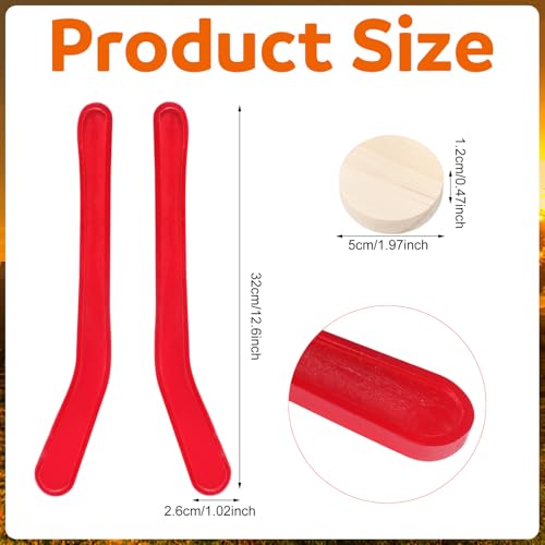 Soulchen 2 Sets Replacement Hockey Sticks and Pucks for Classic Wooden Tabletop Games Hockey Game Slap Shot Extra Accessories for Family Adults Kids Children - color: Red