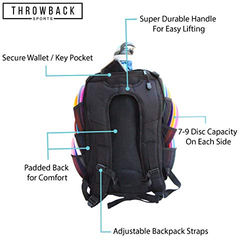 Throwback Sports Insulated Disc Golf Backpack with Cooler for 16+ Frisbees, Water Bottle Holder, Padded Straps, Quick-Access Pockets - Durable Disc Golf Bag for All-Day Comfort